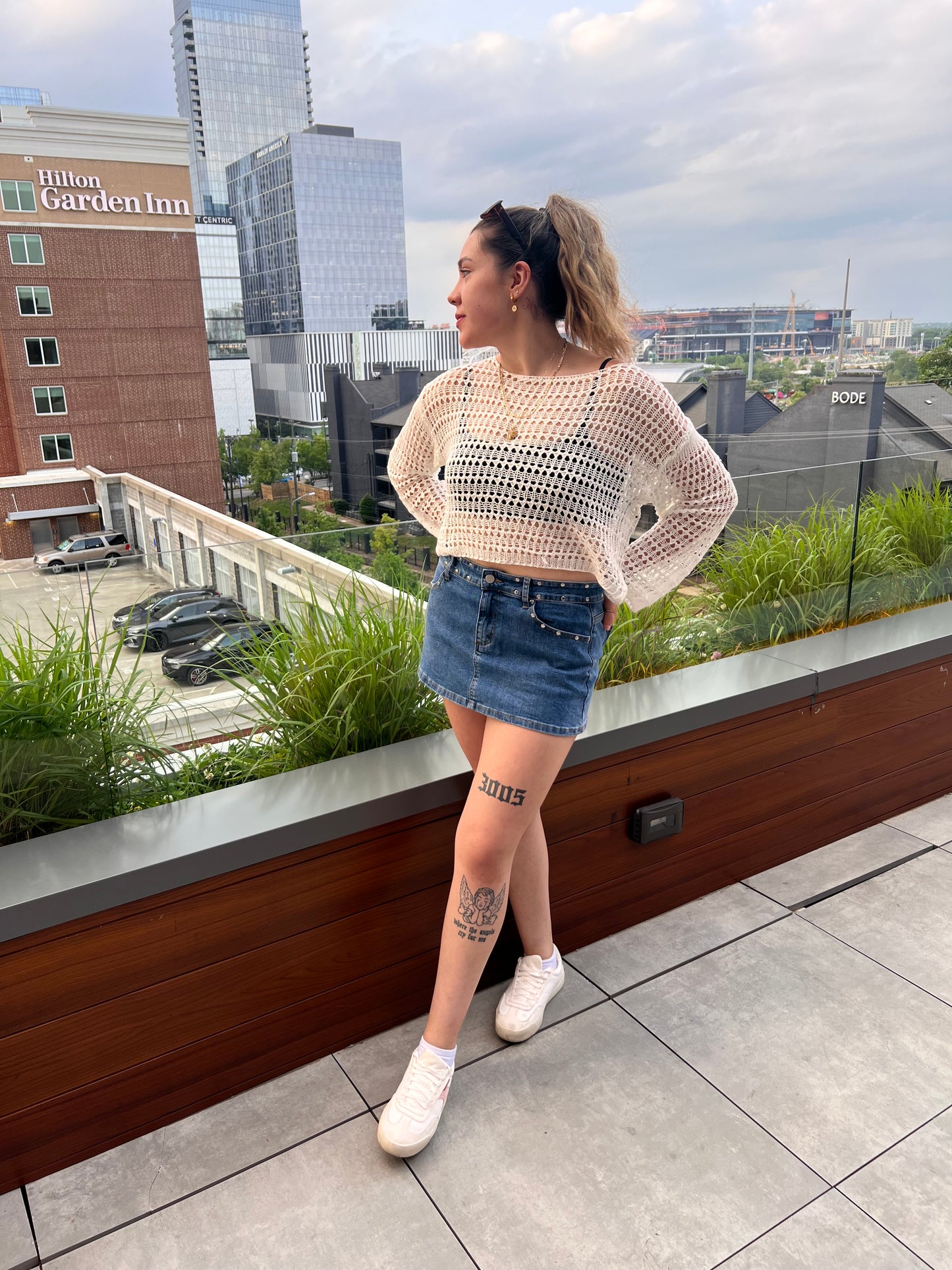 Studded Denim Mini Skirt