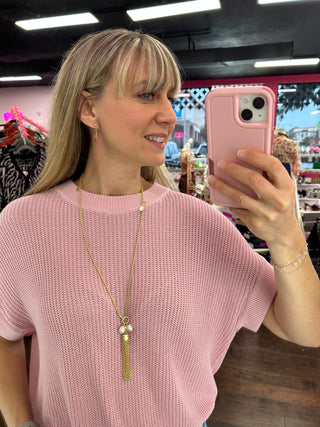 SP Tassel Convertible Lariat Necklace 28" Pearl