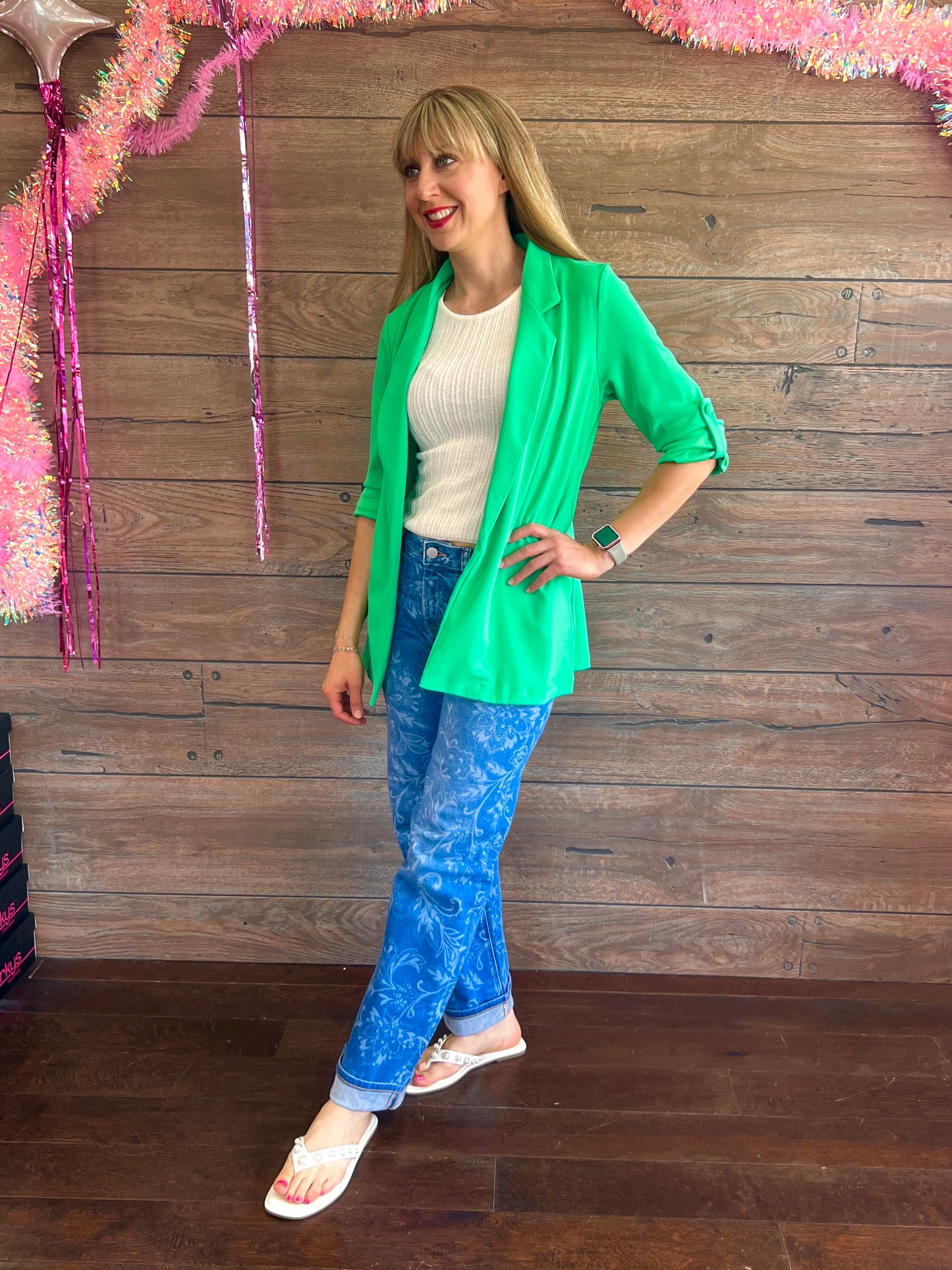 Open Front Boyfriend Blazer Green