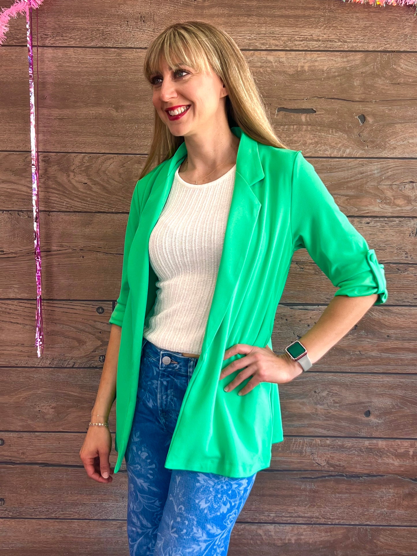 Open Front Boyfriend Blazer Green