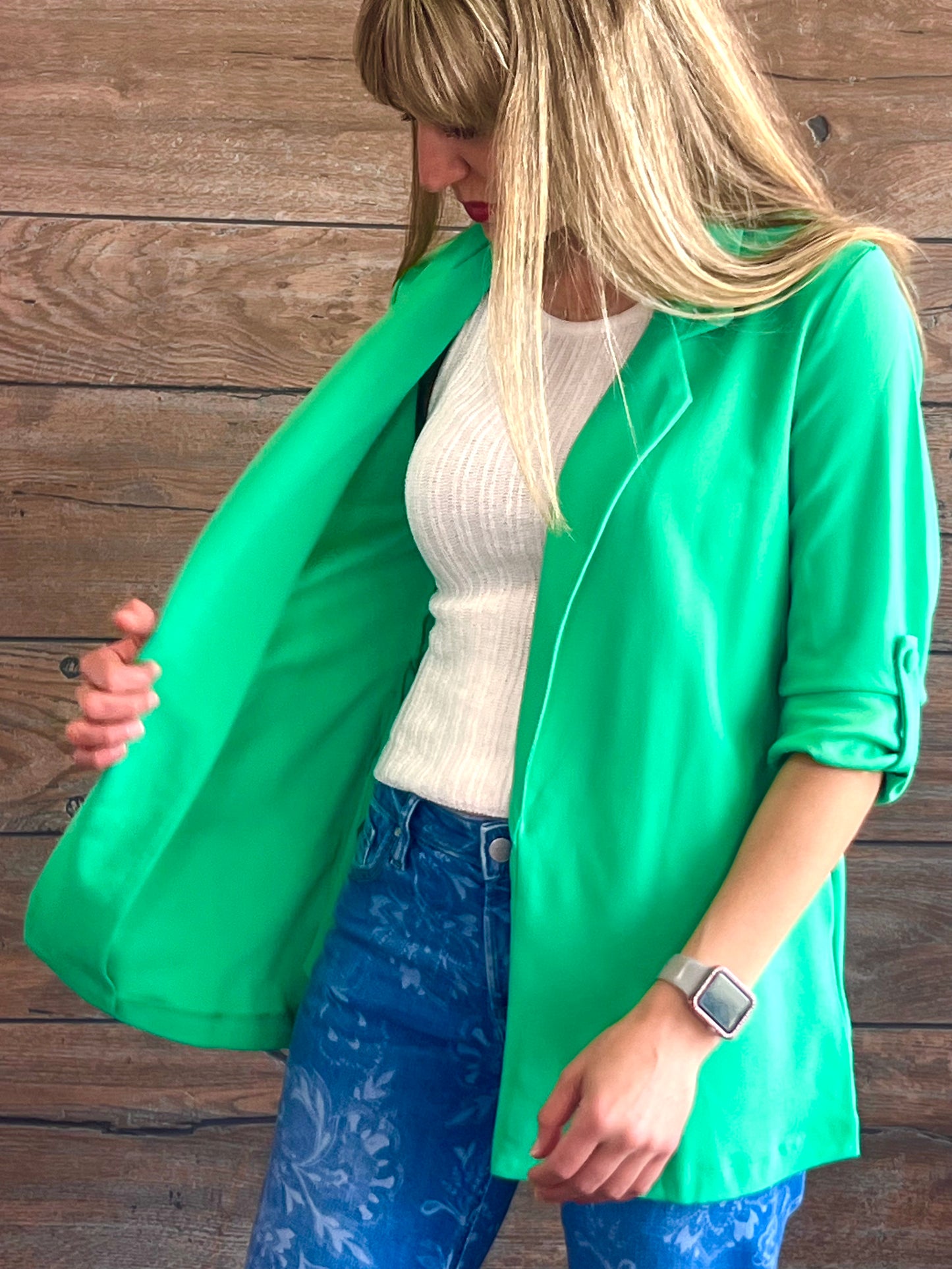 Open Front Boyfriend Blazer Green