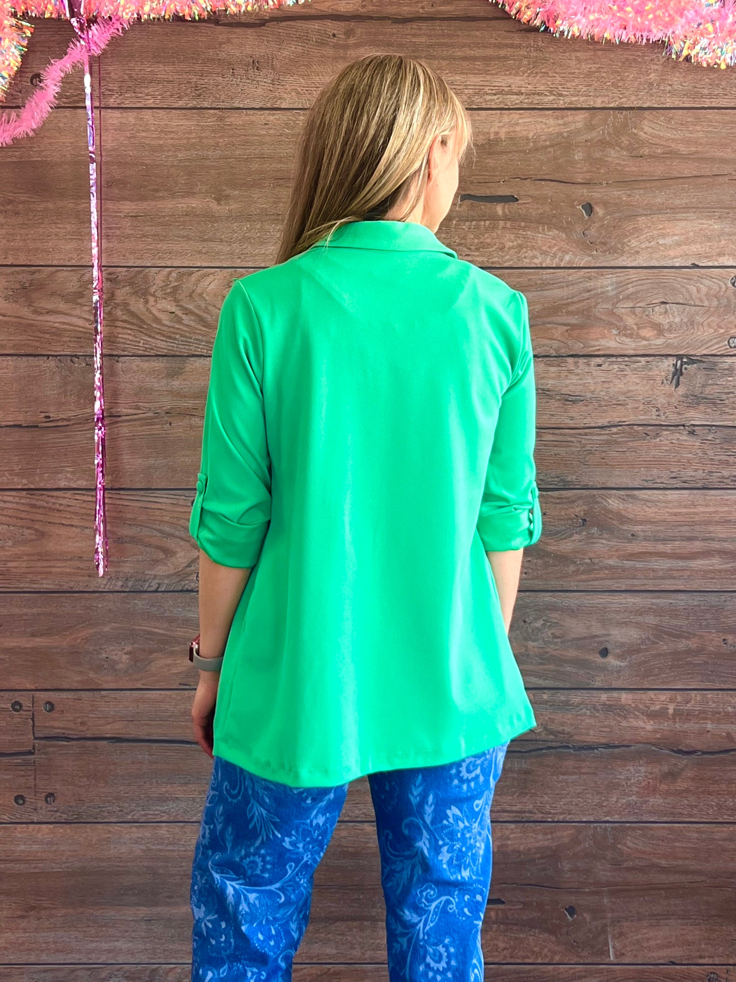 Open Front Boyfriend Blazer Green