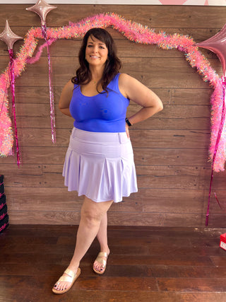 Curvy Pleat Belt Loop Skort Lilac