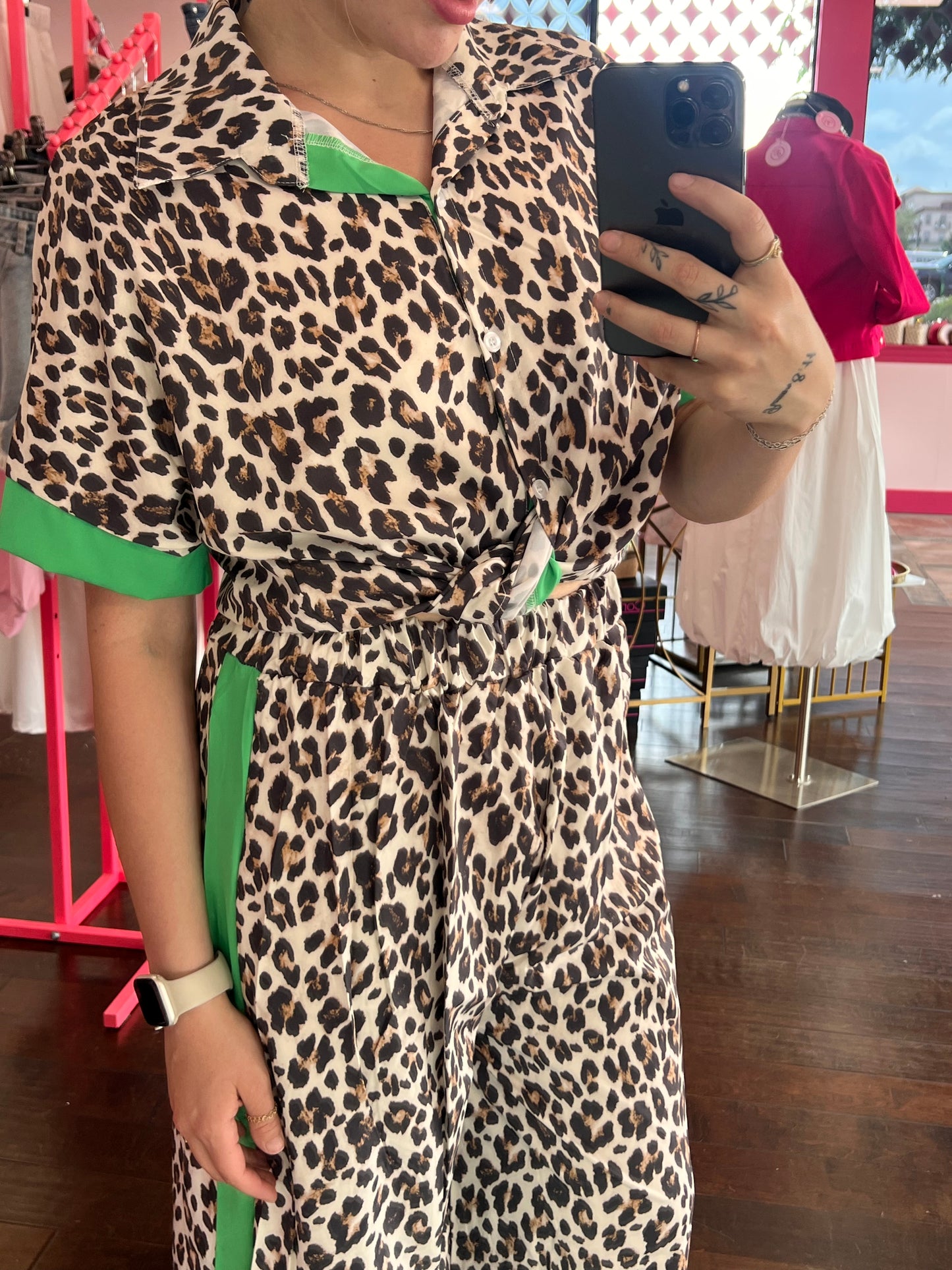 Leopard Print Green Edge Pants