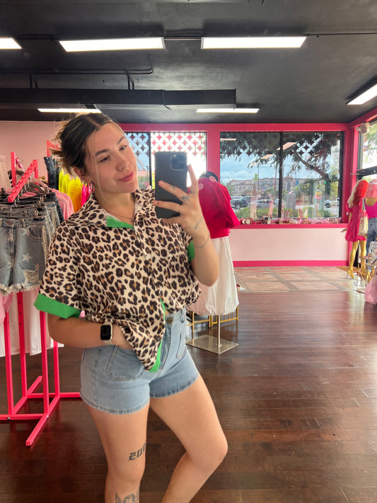 Leopard Print Green Edge Top
