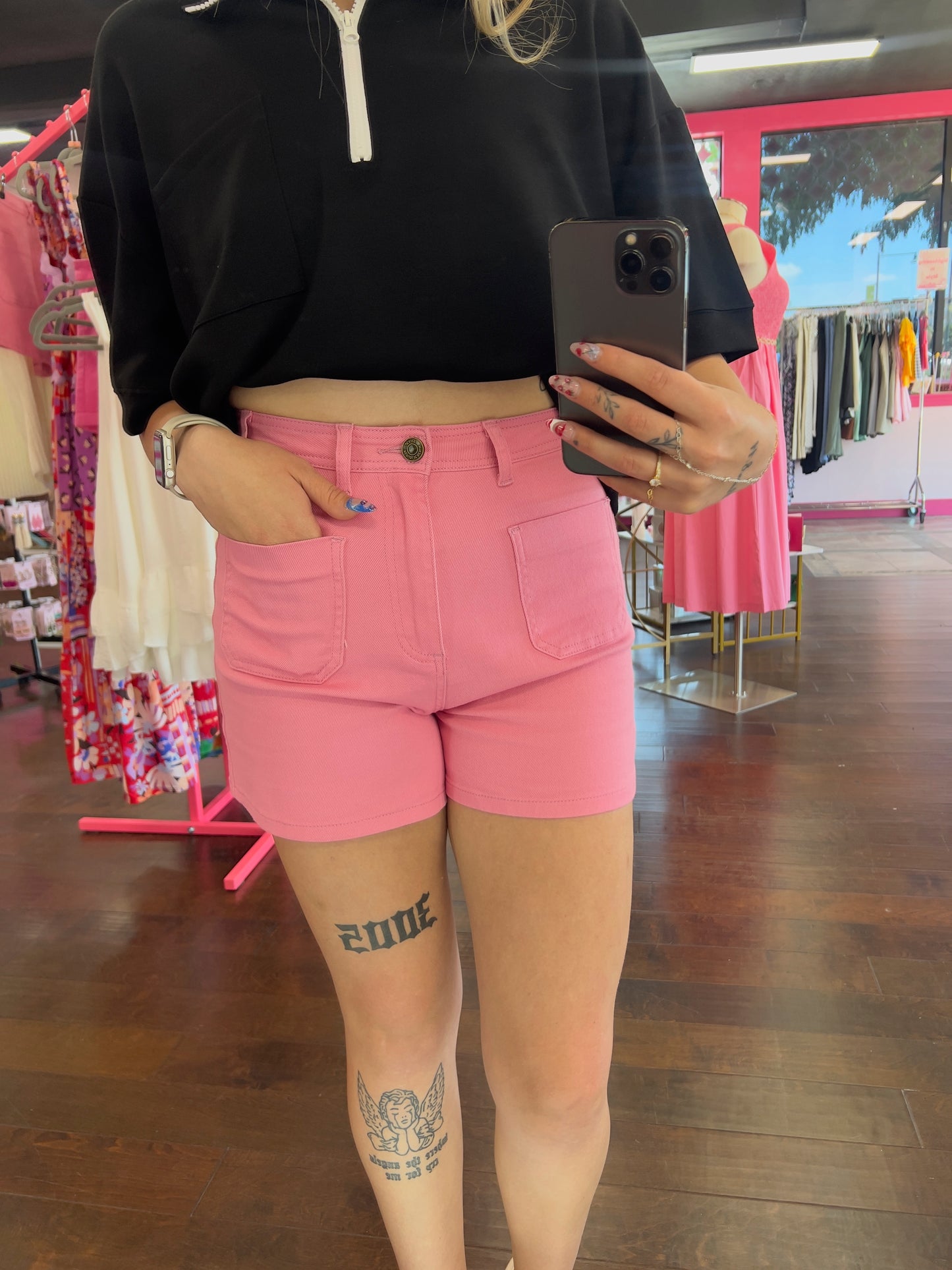 Hi-Rise Denim Shorts Pink