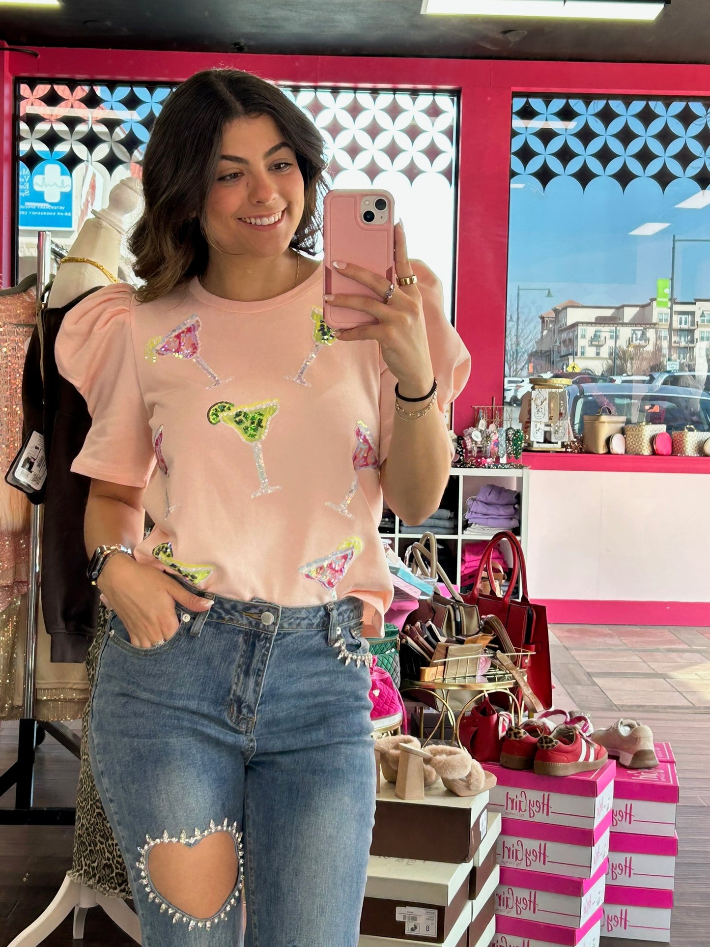 Heart Cut Out Ankle Jeans
