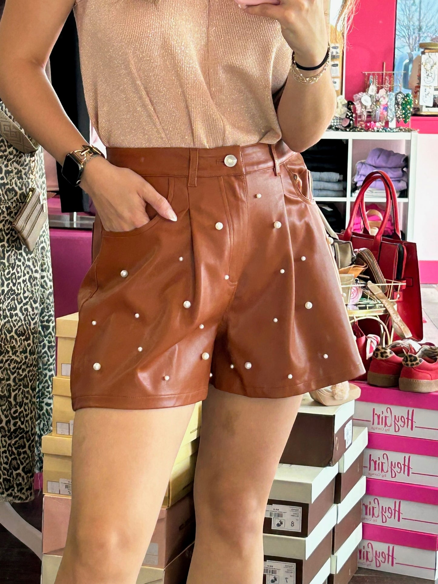 Vegan Leather Pearl Shorts