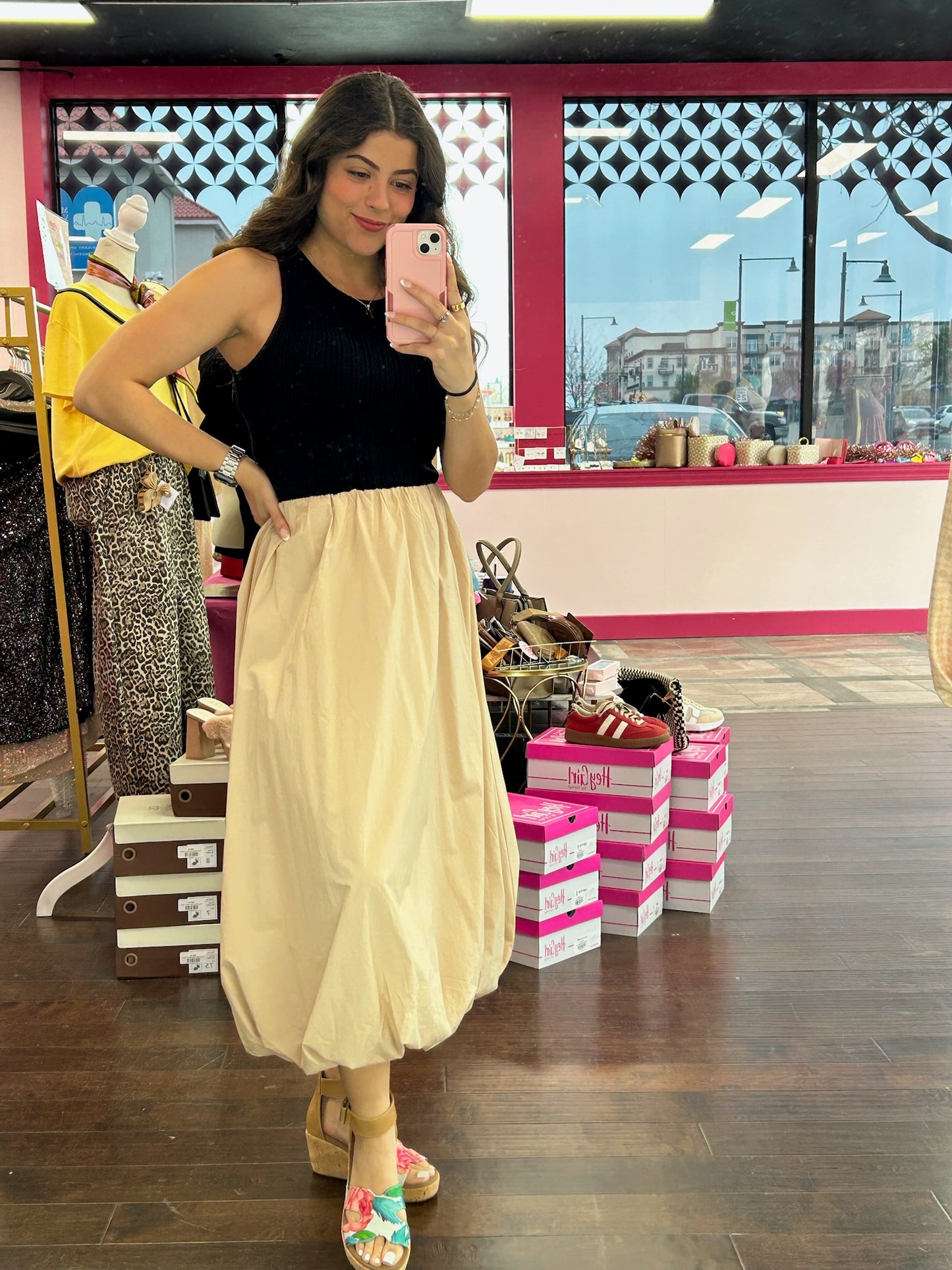 Maxi Bubble Skirt/ Taupe