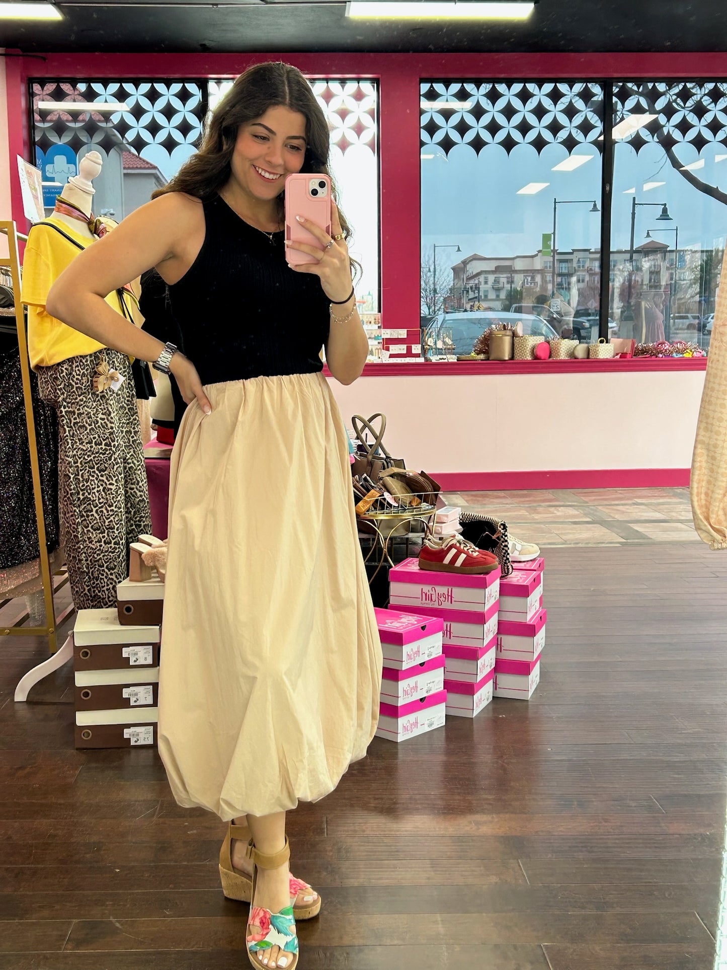 Maxi Bubble Skirt/ Taupe