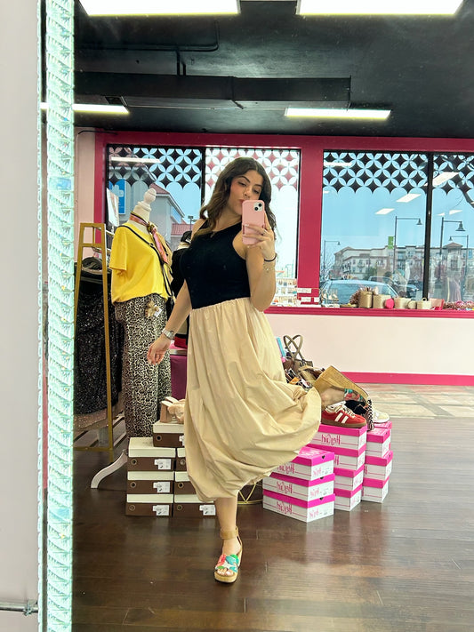 Maxi Bubble Skirt/ Taupe