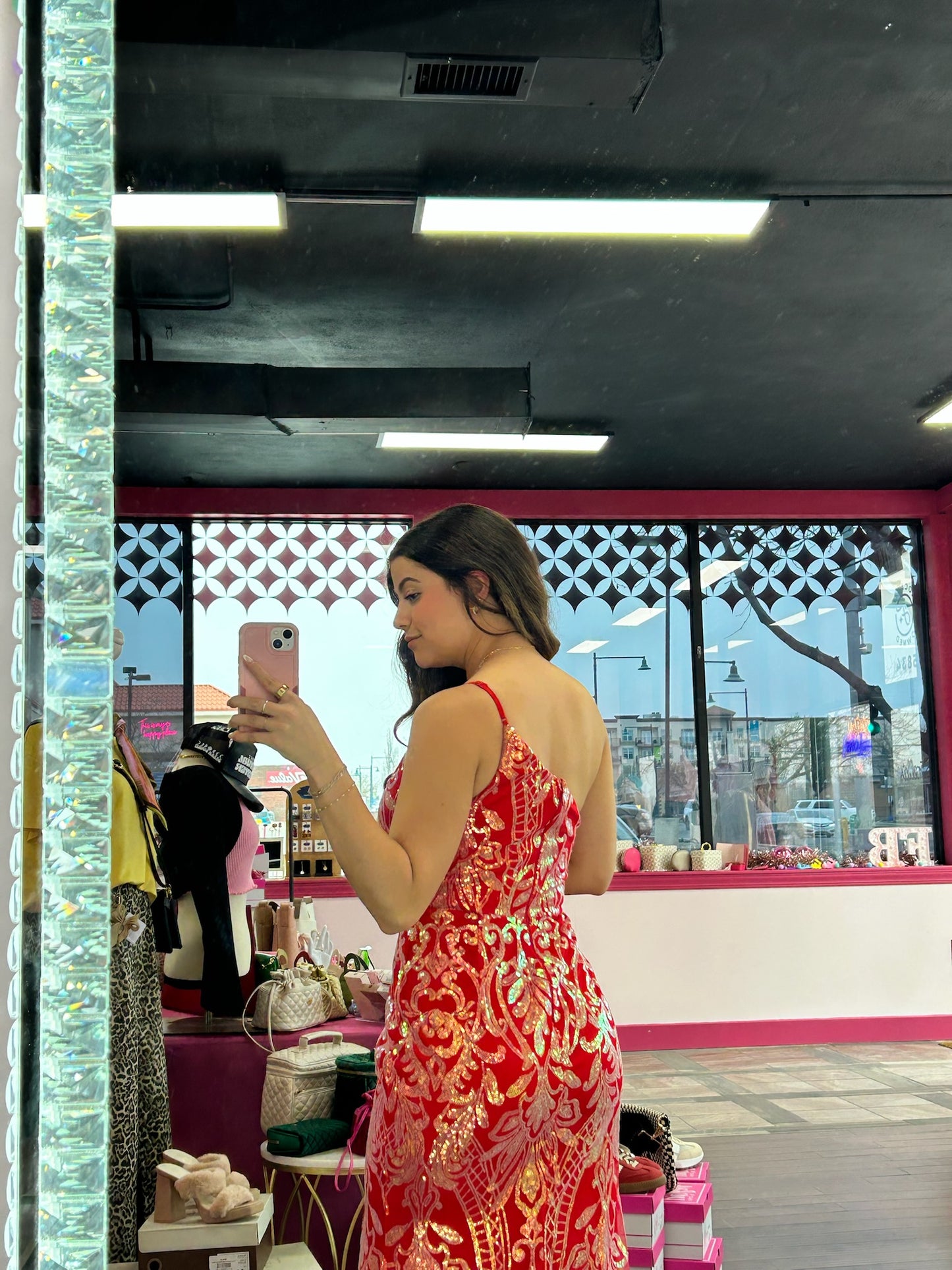 One Shoulder Sequin Maxi Dress Red