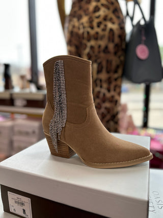 Sparkle Fringe Bootie Tan