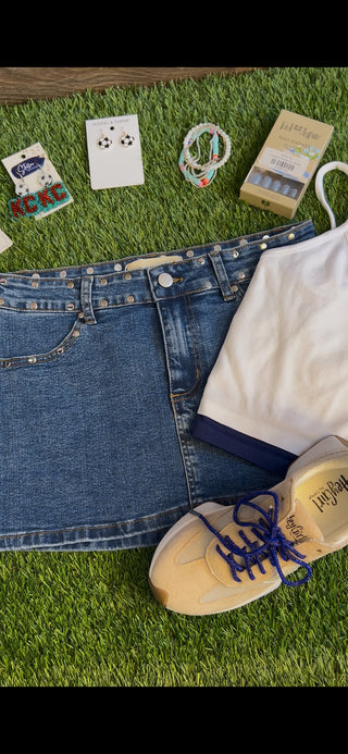 Studded Denim Mini Skirt