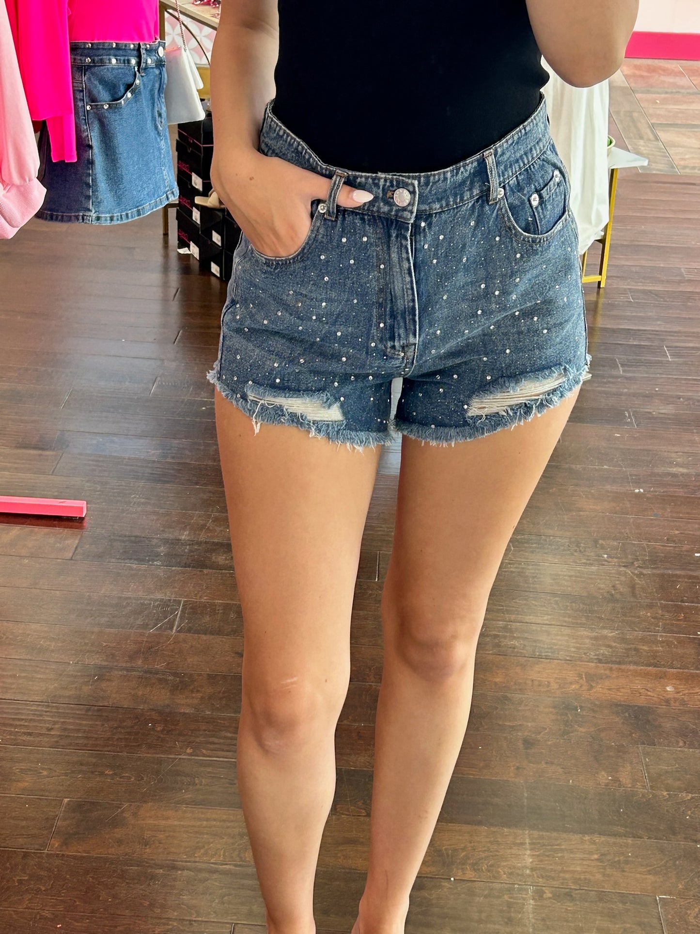 Bling High Waisted Denim Shorts