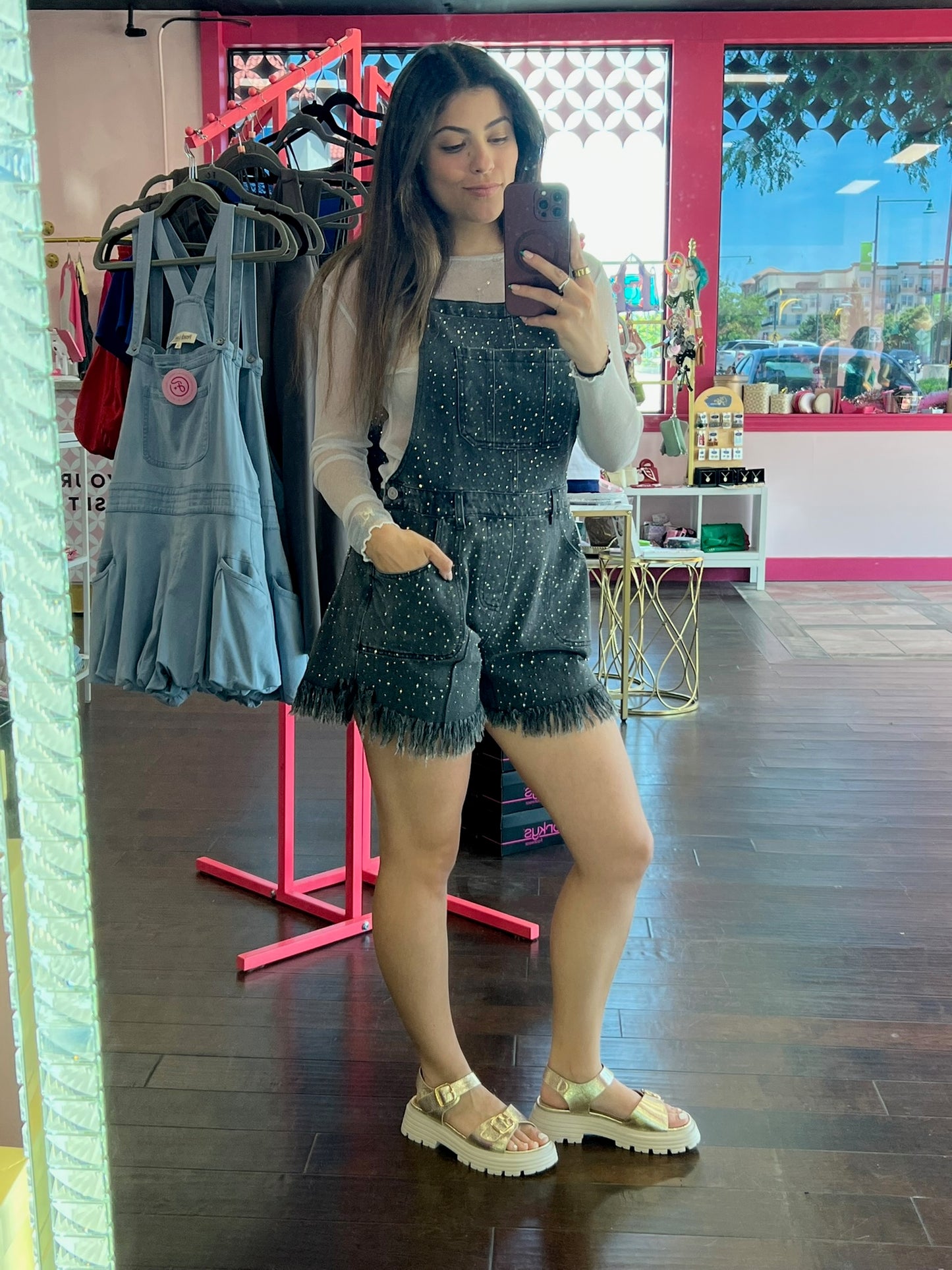 Rhinestone Denim Overalls
