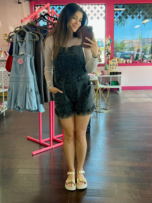Rhinestone Denim Overalls