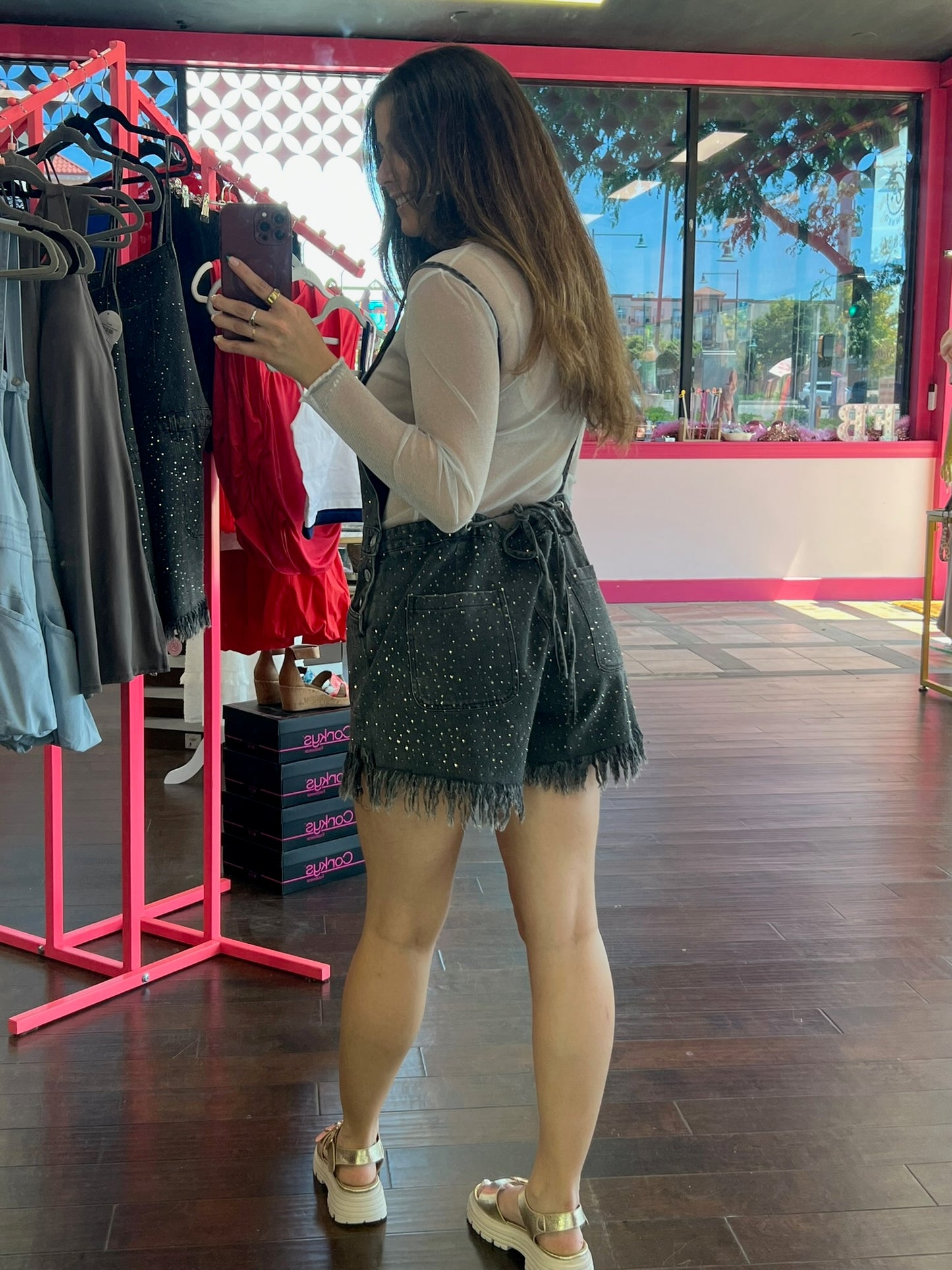 Rhinestone Denim Overalls