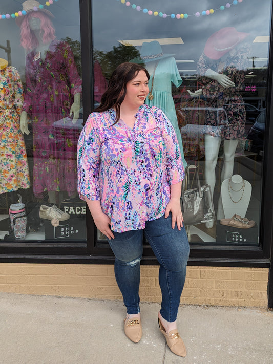 Curvy Top 3/4 Sleeves Bright  (XL-3X)