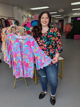 Bell Slv Top Ocean Floral (S-3X)
