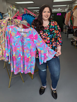 Bell Slv Top Ocean Floral (S-3X)