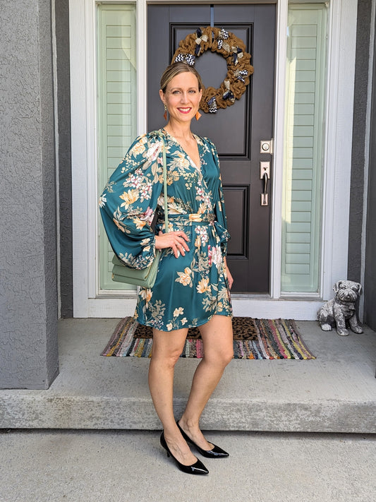 Green Floral Luxe Wrap Dress