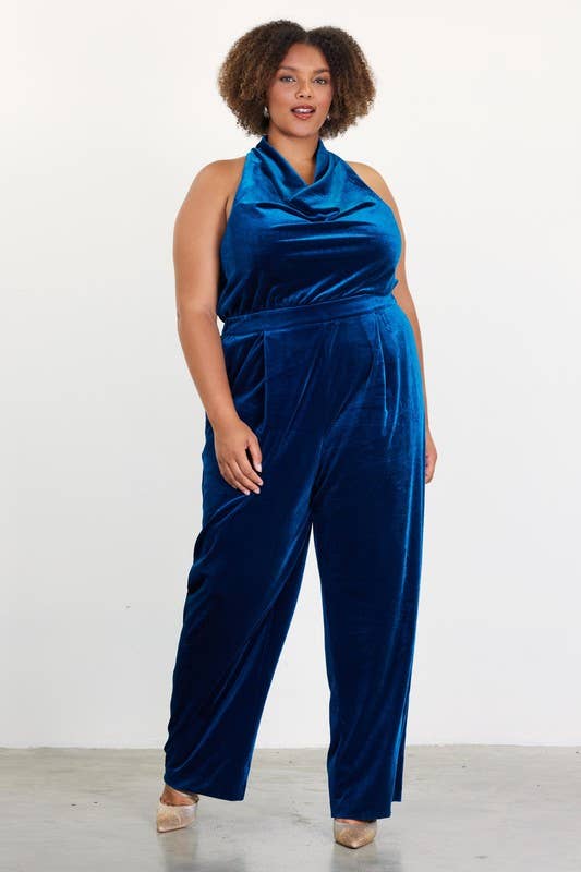 Curvy Velvet Jumpsuit Blue