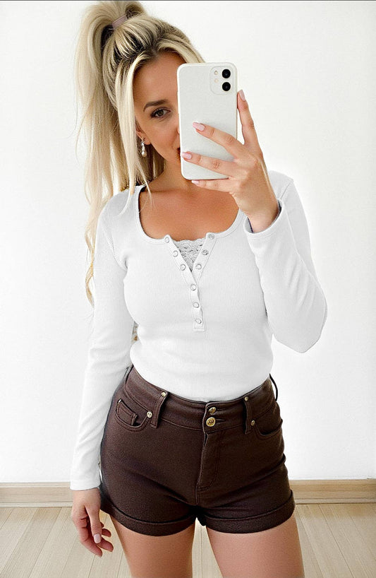 Peekaboo Lace LS Tee White