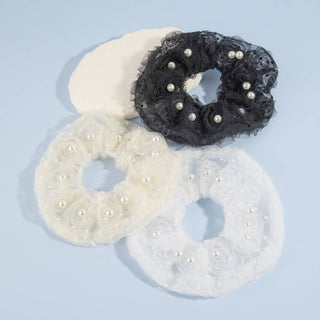 Rosette Tulle Pearl Scrunchie Set
