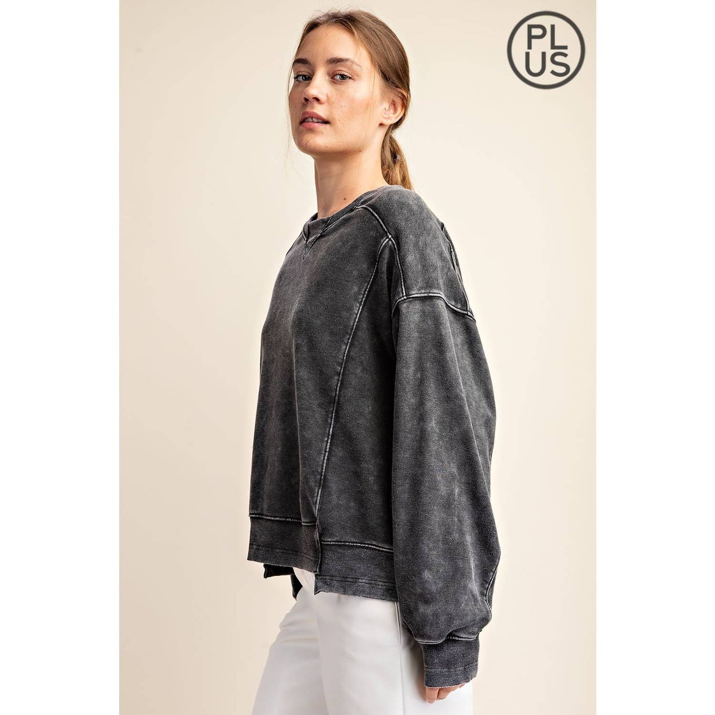 Curvy Mineral Wash Crewneck Charcoal