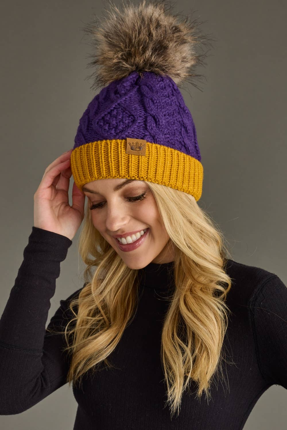 Purple & Gold Knit Pom Hat