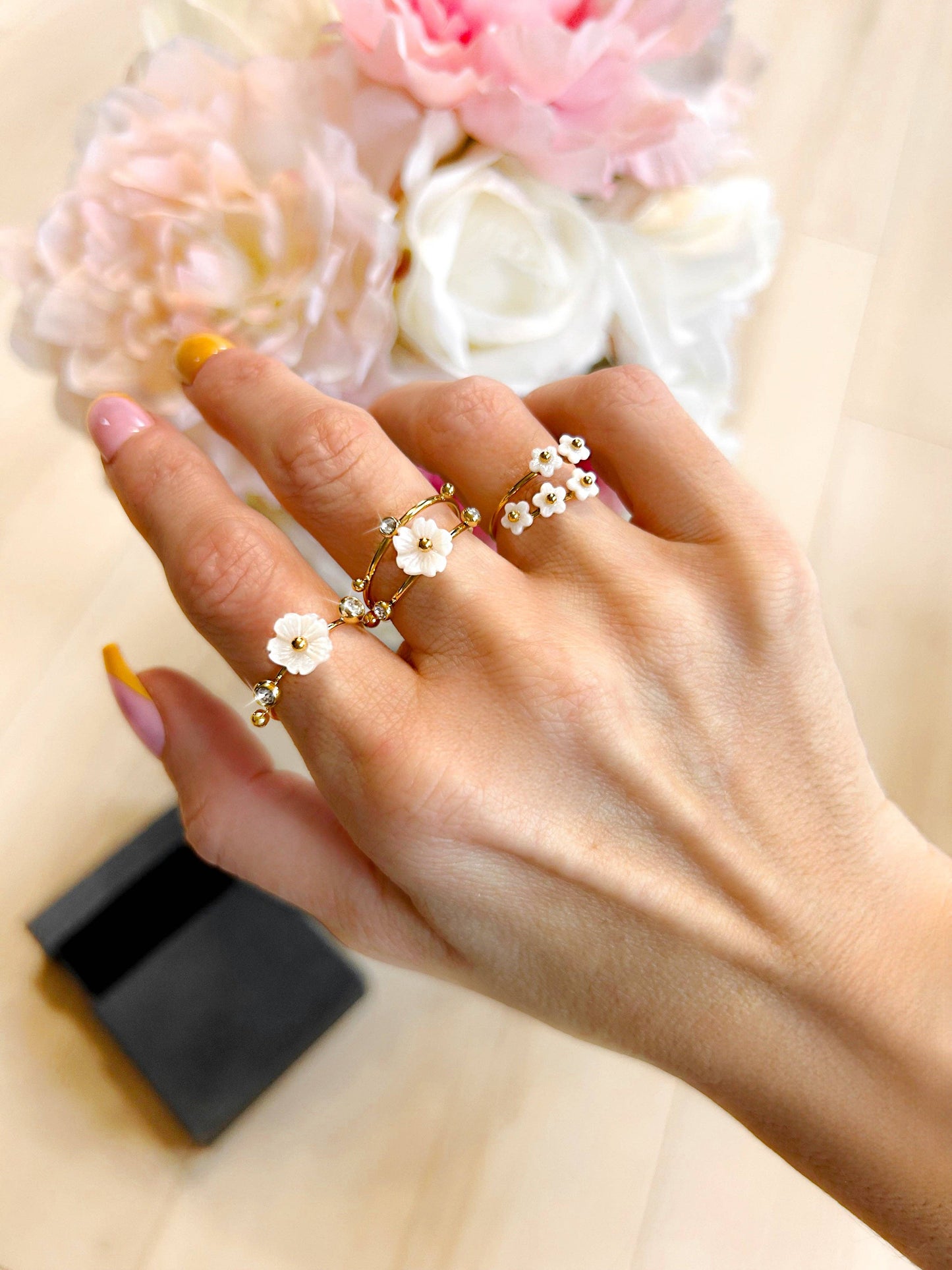Daisy & Diamond 3 Piece Ring Set