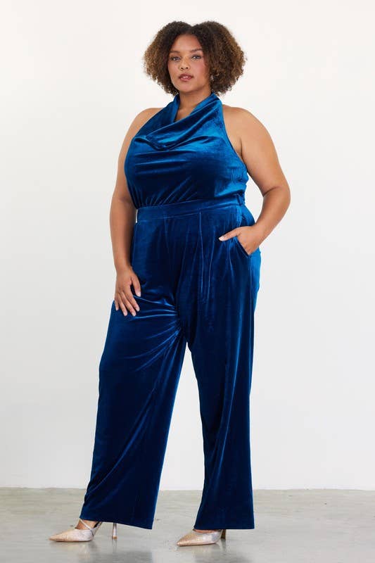 Curvy Velvet Jumpsuit Blue