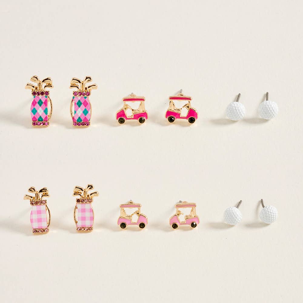 Golf Ball Cart Bag Earring Set
