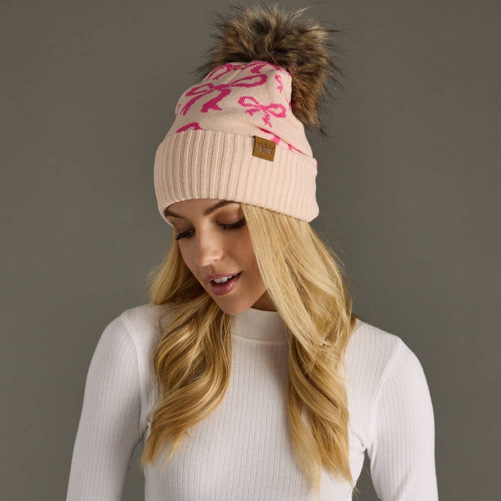 Pink Bow Pom Hat