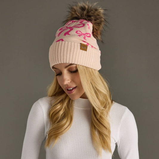 Pink Bow Pom Hat