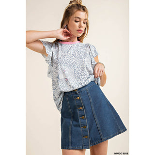 Ruffle Sleeve Printed Tee