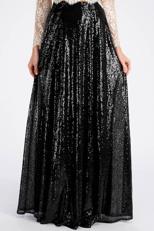 Sequin Maxi Skirt Black