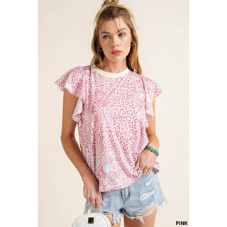 Ruffle Sleeve Printed Tee