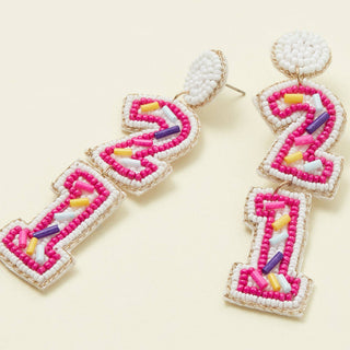 Happy 21 Beaded Earrings