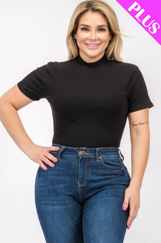 Curvy Ribbed Bodysuit Black
