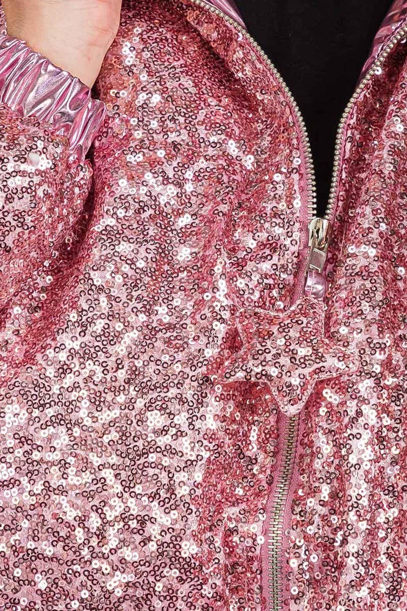Pink Sequin Puffer Jacket