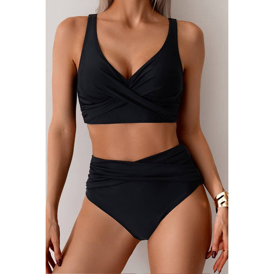 High Waist Cross Swimsuit Black