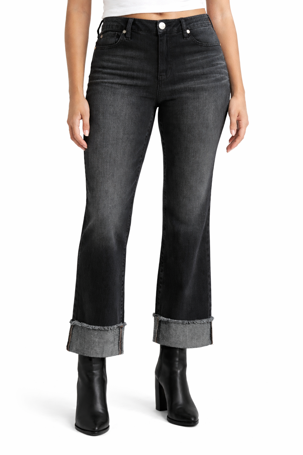 30"-34.5" Mid-Rise Straight Leg Cuffed Jeans