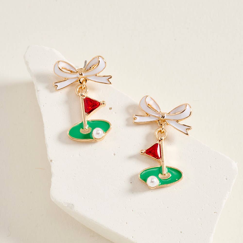 Bow Golf Ball Hole Flag Earrings