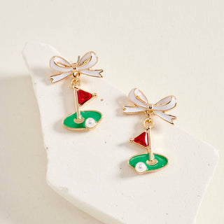 Bow Golf Ball Hole Flag Earrings
