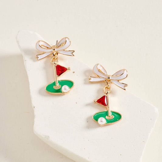 Bow Golf Ball Hole Flag Earrings