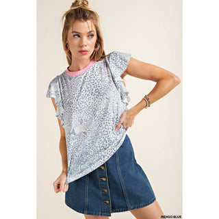Ruffle Sleeve Printed Tee
