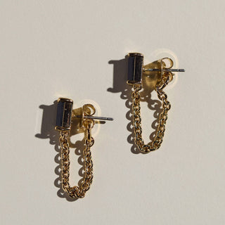 Black Baguette Chain Drop Studs