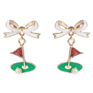 Bow Golf Ball Hole Flag Earrings